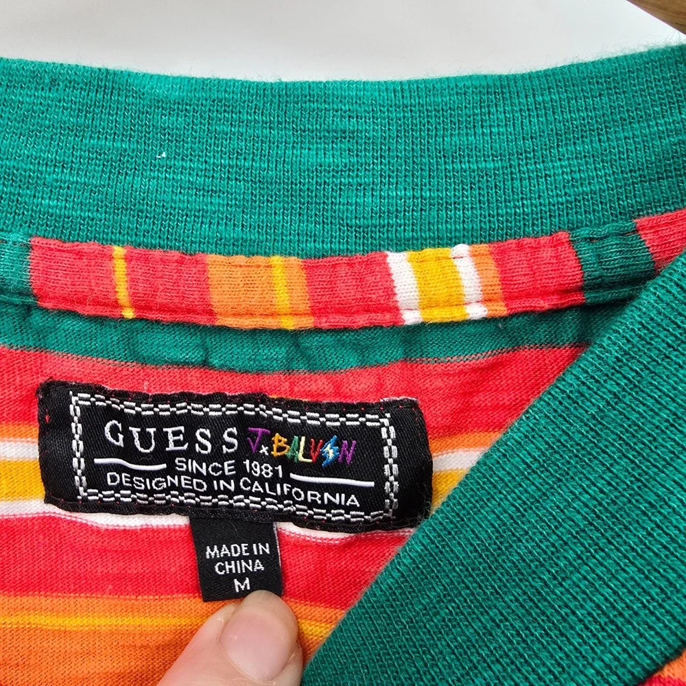 Guess Vibras J Balvin Striped Tee Retro 80s 90s Multicolor T-Shirt‎ Men's Size M - Picture 5 of 9